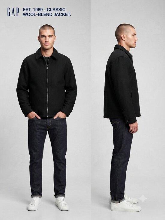 GAP Other - Vintage GAP Wool Blend Winter Quilted Line Jacket Coat Black Full Zip Size Large